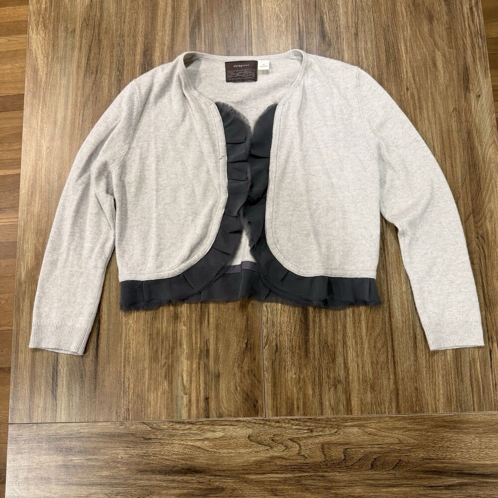 Guinevere Anthropologie Medium Cardigan Sweater Ruffle Coquette Cashmere Angora